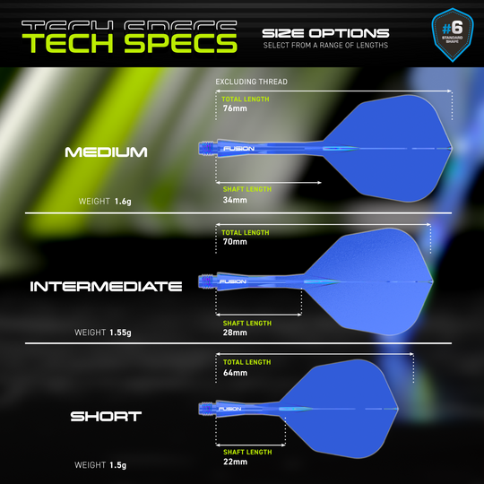 Winmau Fusion Flight Shaft System No6 Blauw Dieses Bild zeigt das Winmau Fusion Flight-Shaft-System No6 in Blau. Es handelt sich um ein hochwertiges Dartzubehör.