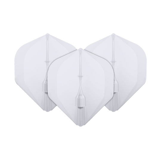 L-Style Champagne L1EZ Standaard Vluchten Das Bild zeigt drei weiße L-Style Champagne L1EZ Standard Flights für Dartpfeile. Sie sind nebeneinander in einer Reihe angeordnet.