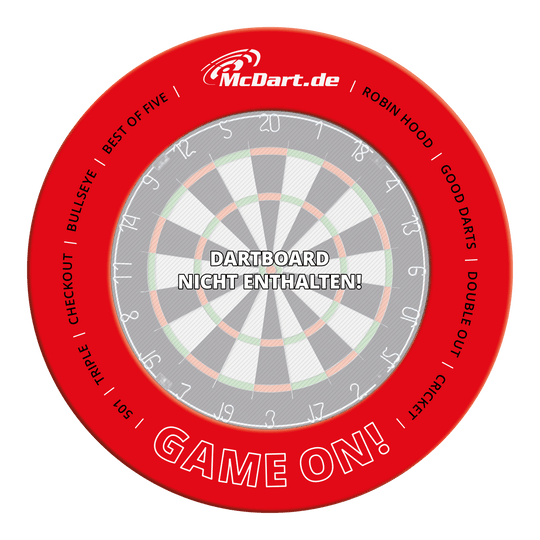 McDart-spel op dartbordomlijsting Eine rote Dartboard-Umrandung ist abgebildet. Dies ist die McDart Game On Dartboard Surround 2025 in Rot.
