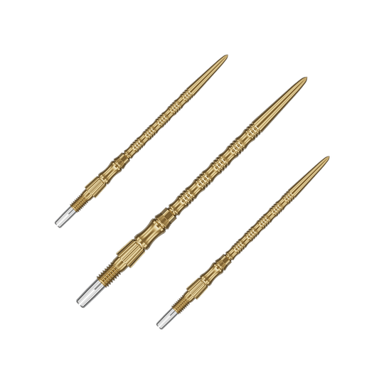 Target Signature Swiss Point TRB stalen dartpunten - goud Das Bild zeigt ein Set goldener Dartspitzen mit 42mm Länge. Die Spitzen sind Target SwissPoint Signature TRB Dartspitzen.