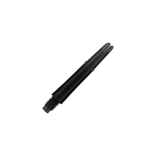 L-L-Style-Shafts Locked Straight - Zwart Das Bild zeigt einen schwarzen, geraden Dart-Schaft. Der Schaft hat ein Gewinde am unteren Ende und ist 32 mm lang.