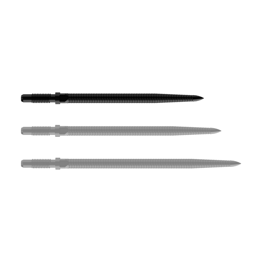 Bulls NL Convertible Point Dart Tips - Micro Grip - Zwart Zu sehen ist eine schwarze Dartspitze mit feiner MicroGrip-Struktur. Das Produkt heißt BU57704_BullsNL_Convertible_Points_MicroGrip_Schwarz_32mm_1.