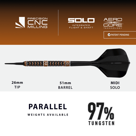 Harrows Tungsten Trinity softdarts Das Bild zeigt die Harrows Wolfram Trinity Softdarts. Diese Softdarts sind ideal für präzises Werfen geeignet.