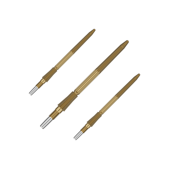 Target Elysian Archetype 43 Swiss Point stalen dartpijlpunten - Goud Das Bild zeigt ein Set goldener Dartspitzen. Es handelt sich um Target Elysian Archetype 43 SwissPoint Dartspitzen, 35 mm.