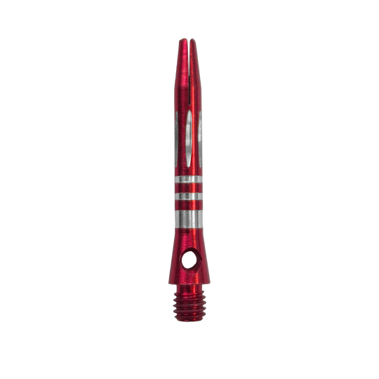 Diamantgeslepen aluminium schachten met ringen - Rood - 35 mm Zu sehen ist der Ringed Diamond Cut Aluminium Shafts - Rot - 35 mm. Der Schaft ist aus rotem Aluminium gefertigt und besitzt eine strukturierte Oberfläche.