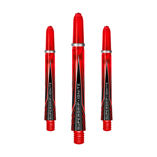 HR385_Harrows_Supergrip_Ignite_Shafts_Rot_47mm_1zgAmlX3Ti23ya Das Bild zeigt drei rote Harrows Supergrip Ignite Shafts. Sie sind für Dartpfeile und besitzen ein modernes, auffälliges Design.