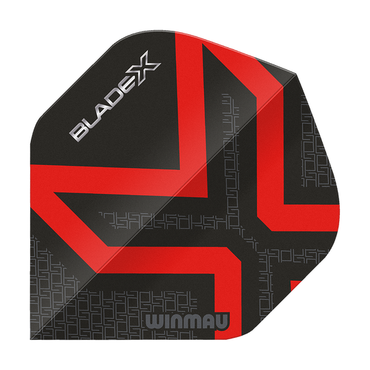 Winmau Prism Delta Blade X Metallic Red No2 standaard flights Dieses Bild zeigt den Winmau Prism Delta Blade X Metallic Red No2 Standard Flight. Der Flight ist in einer roten Metallic-Optik dargestellt.