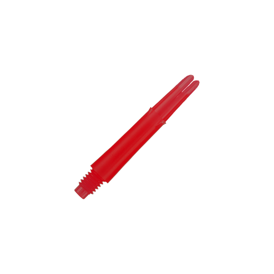 L-L-Style-Shafts Locked Straight - Rood Das Bild zeigt einen geraden, roten Dart-Schaft. Er besitzt ein Gewinde an einem Ende und ist ohne Kappen abgebildet.