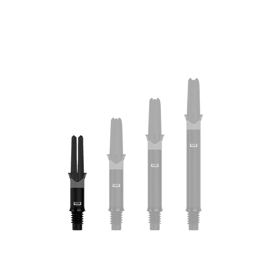 L-L-Style-Shafts Silent Straight - Zwart Zu sehen ist ein einzelner, schwarzer Dartshaft ohne Kappen in gerader Ausführung. Die Datei heißt L-Style_L-Shafts_Silent_Straight_Schwarz_OhneKappen_26mm_1.