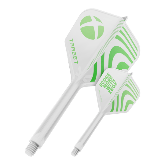Target Xbox K-Flex No6 Flights - Wit Das Bild zeigt wahrscheinlich einen Target Xbox KFlex No6 Flights in der Größe 33mm. Es wird ein einzelnes Dart-Zubehör präsentiert.