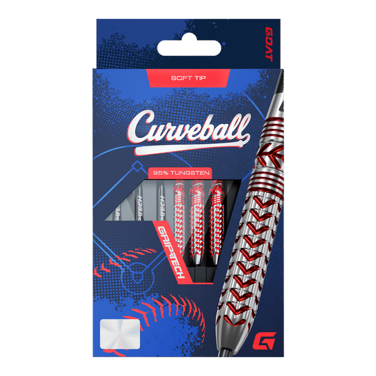 GOAT Curveball Soft Darts - 20 g Abgebildet sind die GOAT Curveball Tungsten Softdarts - 20g. Die Softdarts sind 20 Gramm schwer und aus hochwertigem Tungsten hergestellt.