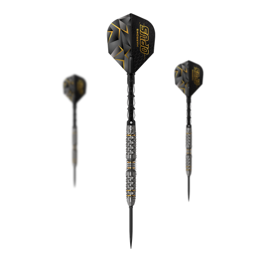 Harrow's Opus Quick Point stalen dartpijlen Harrows Opus Quick Point Steeldarts - 23g. Auf dem Bild ist ein Set Steeldarts mit dem Namen Harrows Opus Quick Point zu sehen.