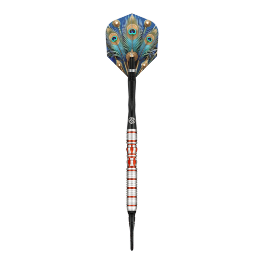 Shot Roman Empire Juno zachte darts Dies ist ein Softdart aus der Serie "Shot Roman Empire Juno". Er hat ein auffälliges Design mit bunten Farben und einem Flight im Pfauenfeder-Look.
