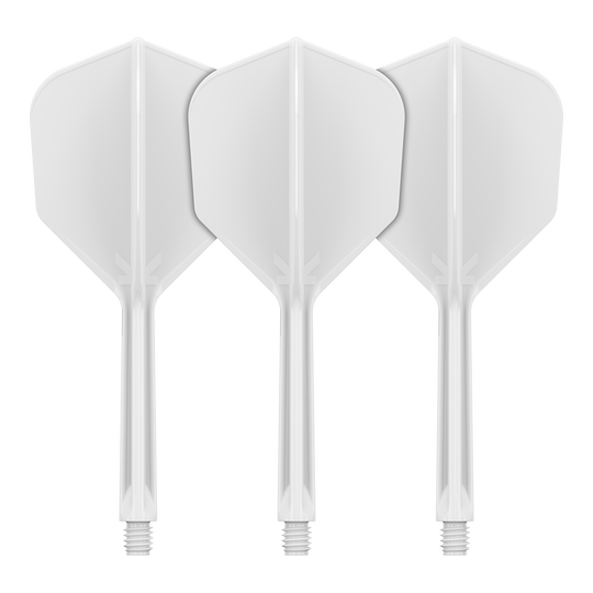Target K-Flex No6 Vluchtsysteem - Wit Dieses Bild zeigt das Flight-System Target K-Flex No6 in Weiß mit einer Länge von 33 mm. Das Produkt dient als Ersatzteil für Dartpfeile.