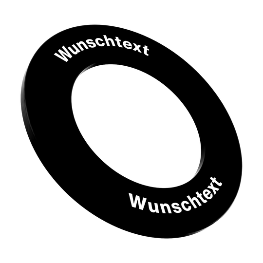 Das Bild zeigt das Produkt MC-2000_Dartboard_Surround_mit_Wunschdruck_Schwarz_Text_3. Vermutlich handelt es sich um eine schwarze Umrandung für ein Dartboard mit Wunschtext.