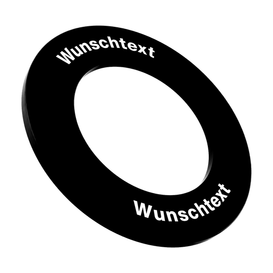 Surround mit Wunschdruck Das Bild zeigt das Produkt MC-2000_Dartboard_Surround_mit_Wunschdruck_Schwarz_Text_3. Vermutlich handelt es sich um eine schwarze Umrandung für ein Dartboard mit Wunschtext.