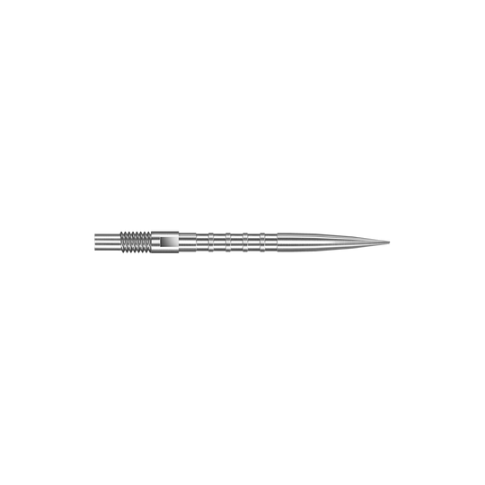 Harrows Quick Point Heavy Metal Dart Tips - Zilver Das Bild zeigt Harrows Quick Point Heavy Metal Grip Dartspitzen in Silber mit einer Länge von 26mm. Die Aufnahme präsentiert das zweite Stück der Serie.