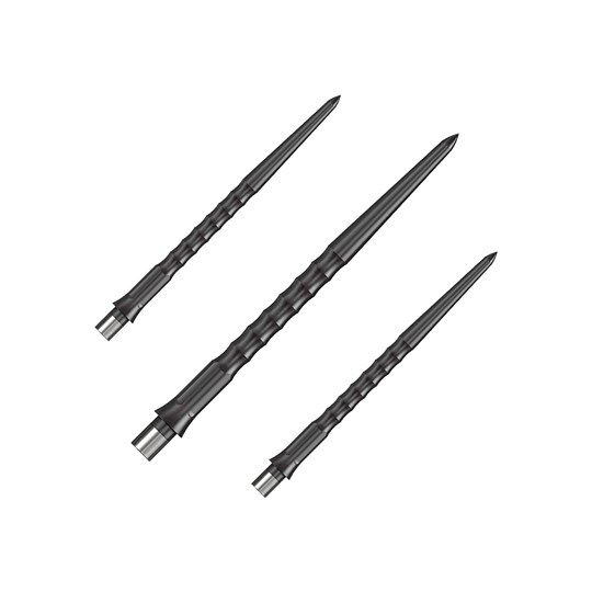 Caliburn System Steeldart Tips - Ripple - NoLip - Zwart Dargestellt ist ein Set schwarzer Steeldartspitzen mit Ripple NoLip Design, 36 mm lang. Diese sind Bestandteil des Caliburn Evo Systems.