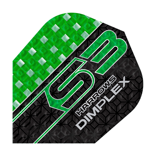 Harrows Dimplex S3 Flights - Groen Einer der Harrows Dimplex S3 Flights - No6 ist im Detail abgebildet. Die Seitenkanten sind deutlich sichtbar.