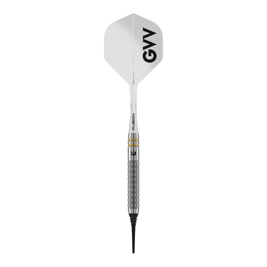 Winmau Gian Van Veen W-MAX zachte darts - 18g Das Bild zeigt Winmau Gian Van Veen W-MAX Softdarts mit 18 Gramm. Die Darts sind im Profil dargestellt.