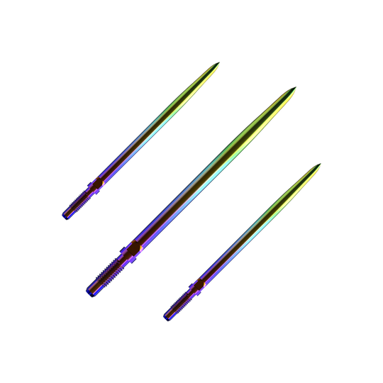 Bulls NL Convertible Point Dart Tips - Glad - Regenboog Ein Bild mit dem Dateinamen BU57716_BullsNL_Convertible_Points_Smooth_Rainbow_36mm_1Set. Es zeigt wahrscheinlich ein Set von Dartspitzen in Regenbogenfarben.