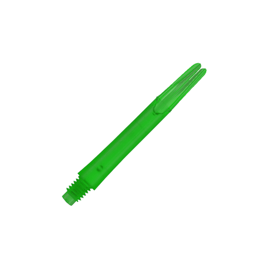 L-Style L-schachten vergrendeld recht - Groen Auf dem Bild ist ein grüner, gerader Dart-Schaft zu sehen. Der Schaft hat ein Gewinde am unteren Ende und eine gesplittete Spitze am oberen Ende.