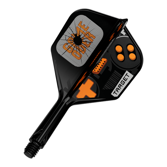 Target K-Flex Game Over No6 Flights Das Bild zeigt einen einzelnen Dart Flight. Es handelt sich um das Modell 410576 Target K-Flex GameOver No6 Flights 19mm.