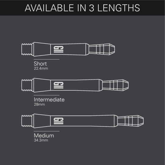 Das Bild stellt die Target Phil Taylor Power Gx2 Titanium Shafts dar. Diese hochwertigen Shafts sind ideal für anspruchsvolle Dartspieler.