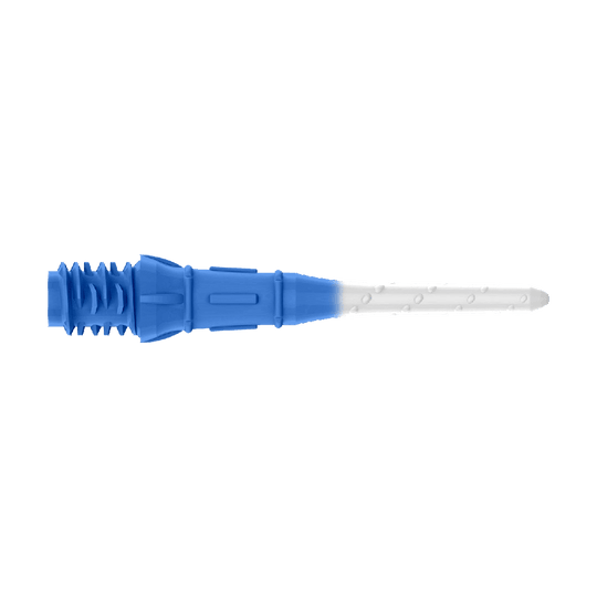 L-Style Premium Two Tone Lippoints (verpakking van 30) Das Bild zeigt eine Dartspitze mit zwei Farben, dunkelblau und weiß. Der hintere Teil ist dunkelblau, während der vordere Teil weiß ist.