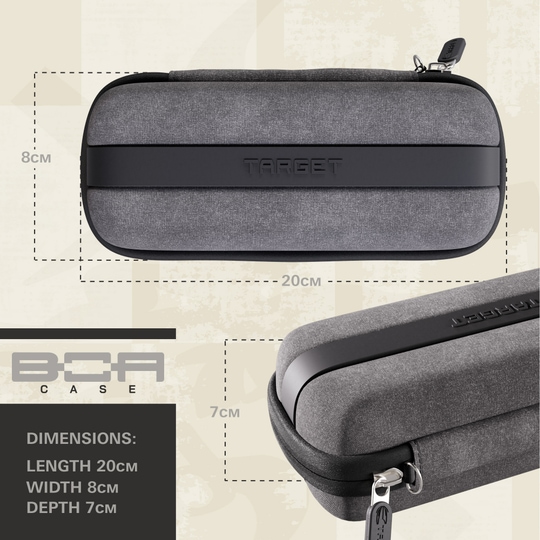 Dieses Bild zeigt das Target BOA Dartcase Grau Hellgrau aus der Seitenansicht. Das Dartcase ist für sicheren Transport von Darts ausgelegt.
