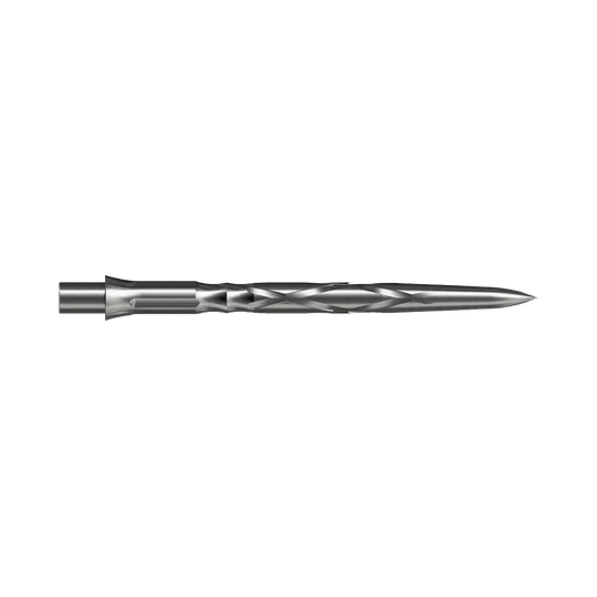 Caliburn System stalen dartpunten - HAN G2 - Zilver Dies ist eine silberne Steeldartspitze mit einem gedrehten Design. Sie ist lang und schlank, ideal für präzises Werfen.