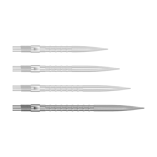 Harrows Quick Point Heavy Metal Dart Tips - Zilver Zu sehen ist eine silberne Dartspitze Quick Point Heavy Metal Grip mit 40 mm Länge. Die Spitze ist detailliert abgebildet.