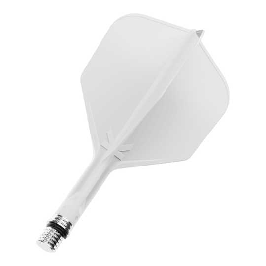 Target K-Shift nr. 6 vluchten - wit Auf dem Bild ist ein Set Flights mit dem Namen 410540_Target_KShift_No6_Flights_Wei_19mm_1 zu sehen. Die Flights sind weiß und einzeln dargestellt.