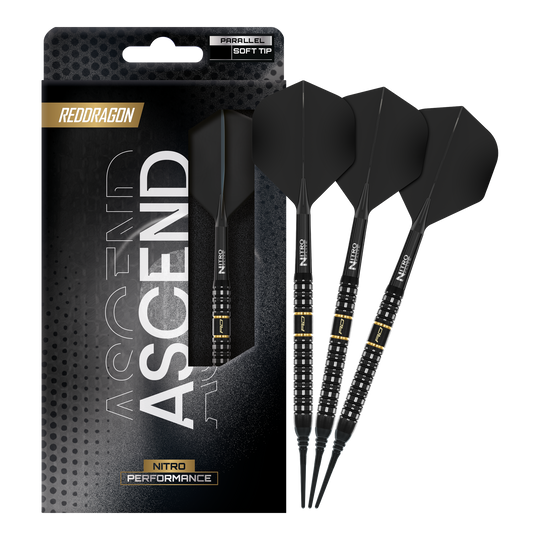 Abgebildet sind Red Dragon Ascend Parallel Softdarts - 20g. Die Darts sind für Präzision beim Spiel konzipiert.