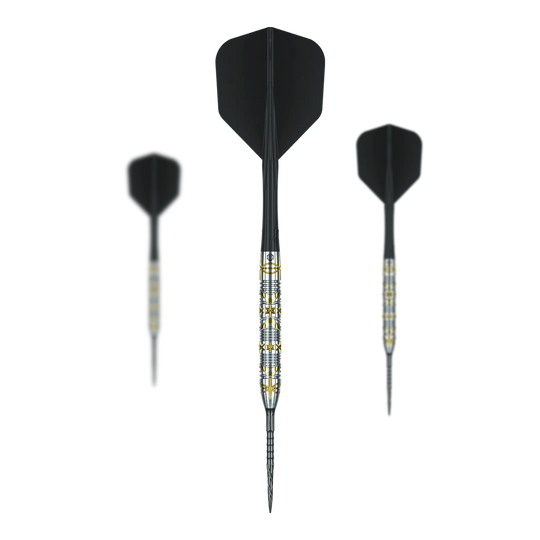 Caliburn Halo H1 stalen dartpijlen - 22,5 g Das Bild stellt ein Set der Caliburn Halo H1 Steeldarts mit 22,5 g dar. Das Set eignet sich für professionelle und Hobby-Dartspieler.