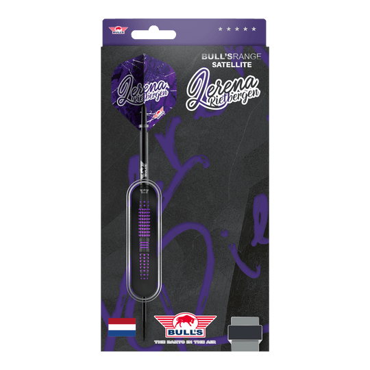 Bulls NL Lerena Rietbergen stalen darts - 24g Auf dem Bild sind die Bulls NL Lerena Rietbergen Steeldarts - 24g zu sehen. Die Steeldarts sind professionell gestaltet und zeigen feine Details.