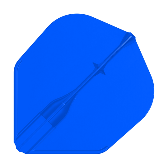 L-L-Style3EZ-vluchten Das Bild zeigt ein einzelnes, blaues Dartflight. Es hat eine glatte Oberfläche und eine klassische, fast quadratische Form.