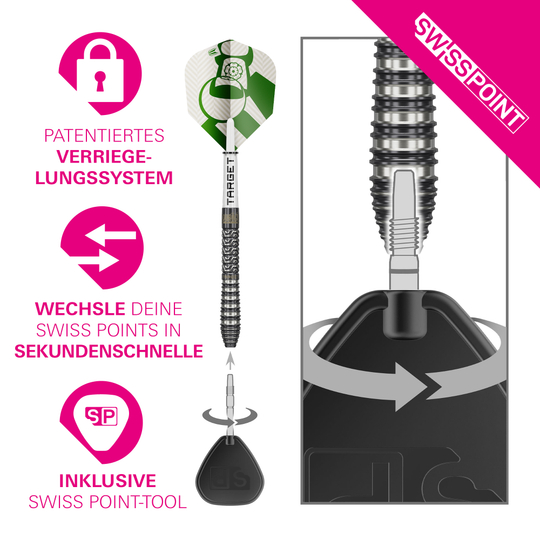 Target Charlie Manby Swiss Points stalen dartpijlen Abgebildet sind die Target Charlie Manby Swiss Points Steeldarts. Diese Darts zeichnen sich durch ihre hochwertige Verarbeitung aus.