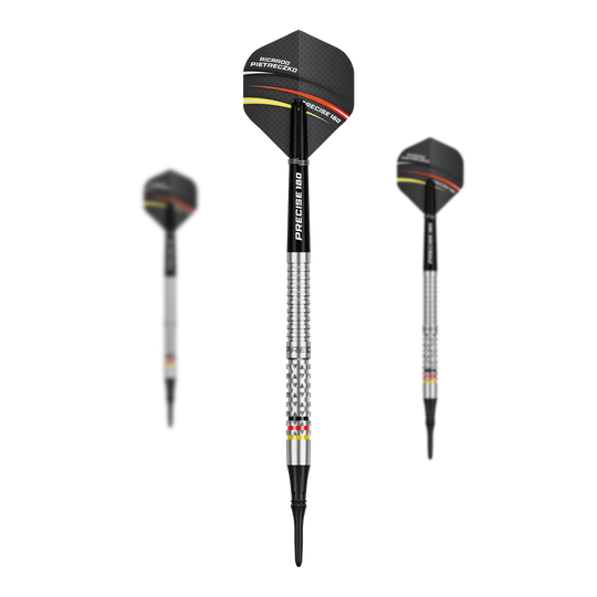 Precise 180 Ricardo Pietreczko GEN1 softdarts Hier sind die Precise 180 Ricardo Pietreczko GEN1 Softdarts als Set abgebildet. Die Darts sind für präzises Spielen entwickelt.