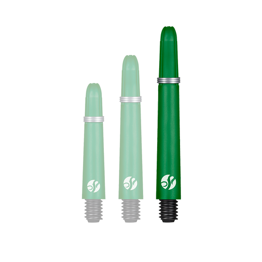 Shot Koi Carbon Shafts - Groen Ein Dart-Schaft wird einzeln präsentiert. Der Hals ist markant ausgeführt.
