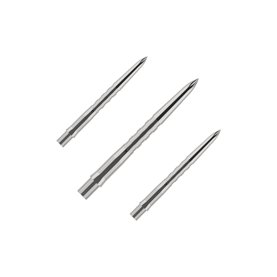 Mission Caliburn EVO dartpunten - gegroefd - zilver Das Bild zeigt die Mission Caliburn EVO Dartspitzen - Grooved - Silber - X 2981. Dies sind strukturierte Dartspitzen für Steeldarts.