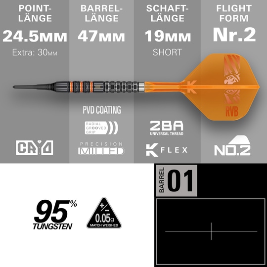 Target Raymond Van Barneveld 95K zachte darts - 20g Target Raymond Van Barneveld 95K zachte darts - 20g