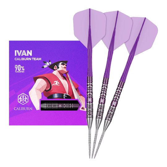 Caliburn Awakening Ivan stalen dartpijlen Abgebildet ist das komplette Set der Caliburn Awakening Ivan Steeldarts. Diese Steeldarts eignen sich ideal für anspruchsvolle Dartspieler.