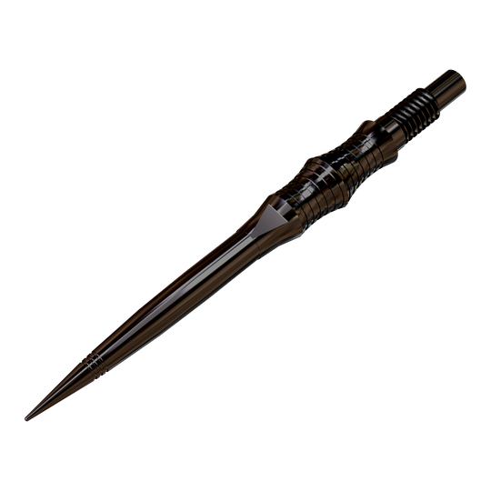 Harrows Quick Point Apex Spire Elite Series Dartspitzen - Schwarz Abgebildet sind schwarze Dartspitzen der Apex Spire Elite Series. Die Spitzen liegen nebeneinander und werden frontal gezeigt.