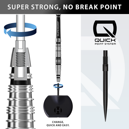 Harrows Supergrip Torpedo Quick Point stalen dartpijlen Das Bild stellt die Harrows Supergrip Torpedo Quick Point Steeldarts dar. Hier ist ein weiteres Detail des Produkts abgebildet.