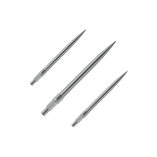 Harrows Quick Point Dartpunten - Zilver Gezeigt wird ein Set Harrows QuickPoint Dartspitzen in Silber mit 30mm Länge. Dieses Bild verdeutlicht den Lieferumfang der Dartspitzen.