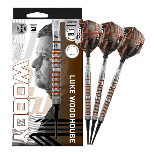 Harrow's Luke Woodhouse Series 3 Zachte Darts - 18g Abbildung der Harrows Luke Woodhouse Series 3 Softdarts - 18g. Die Darts werden vollständig dargestellt.