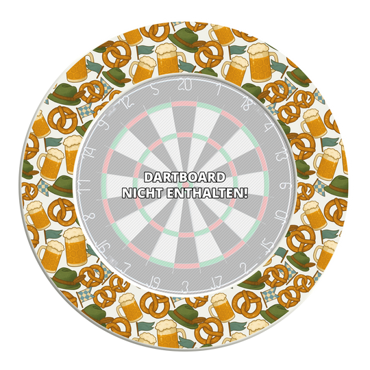 McDart Bierfestival Dartbord Omranding Dieses Bild stellt das McDart Bierfest Dartboard Surround dar. Es schützt die Wand beim Dartspielen und ist im Bierfest-Design gestaltet.