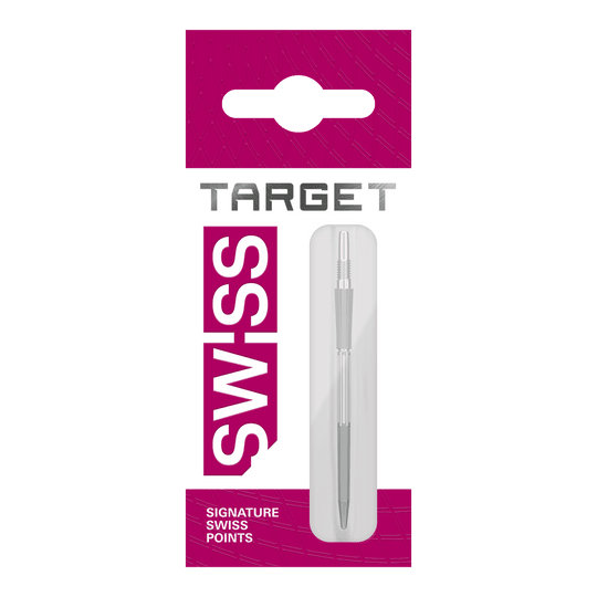 Target Elysian Archetype 43 Swiss Point stalen dartpijlpunten - zilver Abgebildet sind SwissPoint Dartspitzen in silberner Farbe mit einer Länge von 42 mm. Diese Dartspitzen sind robust und für den Turniereinsatz gefertigt.