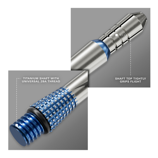 Abgebildet sind die Target Phil Taylor Power Gx2 Titanium Shafts. Diese hochwertigen Schäfte aus Titan bieten extra Stabilität beim Dartspiel.